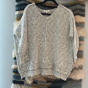 MIRACLE Sweater Cotton Blend Mid-Weight Chunky Knit Variegated White Black S/M